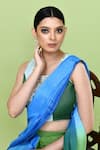 Sayisha_Blue Chinon, Chiffon, Muslin Embroidery, Colorblock Pre-draped Saree With Blouse _at_Aza_Fashions