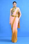 Buy_Sayisha_Yellow Georgette, Silk Embroidery, Sequins, Ombre Draped Saree With Blouse _at_Aza_Fashions