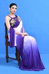 Sayisha_Purple Chinon, Chiffon, Silk Beads, Ombre Draped Saree With Neck Blouse _Online_at_Aza_Fashions