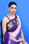 Buy_Sayisha_Purple Chinon, Chiffon, Silk Beads, Ombre Draped Saree With Neck Blouse _Online_at_Aza_Fashions