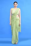 Buy_Sayisha_Green Georgette, Net Lace, Embroidery, Beads Work Draped Saree With Blouse _at_Aza_Fashions