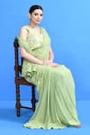 Sayisha_Green Georgette, Net Lace, Embroidery, Beads Work Draped Saree With Blouse _Online_at_Aza_Fashions