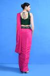 Shop_Sayisha_Pink Chinon, Chiffon Embroidery, Beads Round Neck Pre-draped Saree With Blouse _at_Aza_Fashions