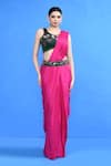 Buy_Sayisha_Pink Chinon, Chiffon Embroidery, Beads Round Neck Pre-draped Saree With Blouse _at_Aza_Fashions