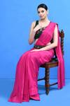 Sayisha_Pink Chinon, Chiffon Embroidery, Beads Round Neck Pre-draped Saree With Blouse _Online_at_Aza_Fashions