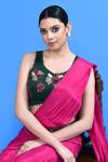 Shop_Sayisha_Pink Chinon, Chiffon Embroidery, Beads Round Neck Pre-draped Saree With Blouse _Online_at_Aza_Fashions