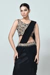 Sayisha_Black Georgette, Net, Crepe Embroidery, Beads Pre-draped Saree With Blouse _Online_at_Aza_Fashions