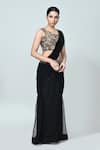 Sayisha_Black Georgette, Net, Crepe Embroidery, Beads Pre-draped Saree With Blouse _at_Aza_Fashions