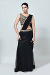 Buy_Sayisha_Black Georgette, Net, Crepe Embroidery, Beads Pre-draped Saree With Blouse _at_Aza_Fashions