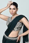 Sayisha_Green Georgette, Net Beads, Stones, Pre-draped Saree With Embellished Blouse _Online_at_Aza_Fashions