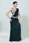Shop_Sayisha_Green Georgette, Net Beads, Stones, Pre-draped Saree With Embellished Blouse _Online_at_Aza_Fashions