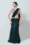 Sayisha_Green Georgette, Net Beads, Stones, Pre-draped Saree With Embellished Blouse _at_Aza_Fashions