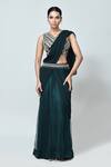 Buy_Sayisha_Green Georgette, Net Beads, Stones, Pre-draped Saree With Embellished Blouse _at_Aza_Fashions