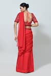 Shop_Sayisha_Red Georgette, Net Sequins, Beads Pre-draped Saree With Embroidered Blouse _at_Aza_Fashions