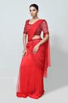 Sayisha_Red Georgette, Net Sequins, Beads Pre-draped Saree With Embroidered Blouse _Online_at_Aza_Fashions