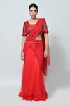 Buy_Sayisha_Red Georgette, Net Sequins, Beads Pre-draped Saree With Embroidered Blouse _at_Aza_Fashions