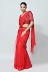 Buy_Sayisha_Red Georgette, Net Sequins, Beads Pre-draped Saree With Embroidered Blouse _Online_at_Aza_Fashions