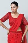 Shop_Sayisha_Red Georgette, Net Sequins, Beads Pre-draped Saree With Embroidered Blouse _Online_at_Aza_Fashions