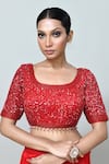 Buy_Sayisha_Red Georgette, Net Sequins, Beads Pre-draped Saree With Embroidered Blouse 