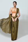 Buy_Sayisha_Brown Silk, Tissue Scoop Neck Embellished Draped Saree With Blouse _at_Aza_Fashions