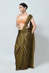 Buy_Sayisha_Brown Silk, Tissue Scoop Neck Embellished Draped Saree With Blouse _Online_at_Aza_Fashions