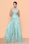Buy_Sayisha_Aqua Net Embroidery Sweetheart Neck Floret Palazzo And Top Set _at_Aza_Fashions