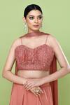 Sayisha_Coral Chinon, Chiffon, Lace Lace, Embroidery Sweetheart Neck Solid Lehenga Set _Online_at_Aza_Fashions