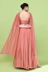 Shop_Sayisha_Coral Chinon, Chiffon, Lace Lace, Embroidery Sweetheart Neck Solid Lehenga Set _at_Aza_Fashions