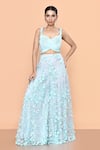 Buy_Sayisha_Sky Blue Net Applique, Embroidery, Sequins Sweetheart Floral Palazzo And Top Set _at_Aza_Fashions