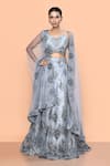 Buy_Sayisha_Gray Net Embroidery, Beads, Sequins Sweetheart Neck Floral And Work Lehenga Set _at_Aza_Fashions