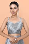 Sayisha_Gray Net Embroidery, Beads, Sequins Sweetheart Neck Floral And Work Lehenga Set _Online_at_Aza_Fashions