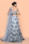 Shop_Sayisha_Gray Net Embroidery, Beads, Sequins Sweetheart Neck Floral And Work Lehenga Set _at_Aza_Fashions