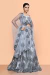 Buy_Sayisha_Gray Net Embroidery, Beads, Sequins Sweetheart Neck Floral And Work Lehenga Set _Online_at_Aza_Fashions