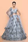 Sayisha_Gray Net Embroidery, Beads, Sequins Sweetheart Neck Floral And Work Lehenga Set _at_Aza_Fashions