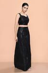 Sayisha_Black Net Sequins, Embroidery Sweetheart Neck Embellished Palazzo And Crop Top Set _Online_at_Aza_Fashions