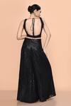 Shop_Sayisha_Black Net Sequins, Embroidery Sweetheart Neck Embellished Palazzo And Crop Top Set _at_Aza_Fashions
