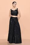 Shop_Sayisha_Black Net Sequins, Embroidery Sweetheart Neck Embellished Palazzo And Crop Top Set _Online_at_Aza_Fashions