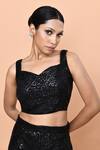 Sayisha_Black Net Sequins, Embroidery Sweetheart Neck Embellished Palazzo And Crop Top Set _at_Aza_Fashions