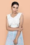 Buy_Sayisha_Sky Blue Net Applique, Embroidery, Pearls V-neck Floral Palazzo And Top Set _Online_at_Aza_Fashions