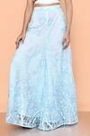 Sayisha_Sky Blue Net Applique, Embroidery, Pearls V-neck Floral Palazzo And Top Set _at_Aza_Fashions