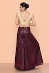 Shop_Sayisha_Maroon Net, Crepe Sequins, Embroidery, Beads V-neck Work Palazzo And Top Set _at_Aza_Fashions