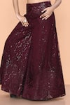 Sayisha_Maroon Net, Crepe Sequins, Embroidery, Beads V-neck Work Palazzo And Top Set _at_Aza_Fashions