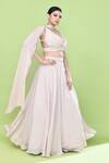 Sayisha_Peach Chinon, Chiffon Lace, Embroidery Sweetheart Neck Solid Lehenga Set _at_Aza_Fashions