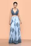 Sayisha_Sky Blue Net, Embroidery, Plunge Neck, Floral Work Palazzo And Top Set _Online_at_Aza_Fashions