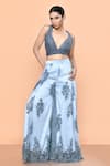 Buy_Sayisha_Sky Blue Net, Embroidery, Plunge Neck, Floral Work Palazzo And Top Set _at_Aza_Fashions