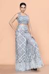 Buy_Sayisha_Gray Net Embroidery, Sequins, Feathers Square Geometric Embellished Palazzo Set _Online_at_Aza_Fashions