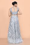 Shop_Sayisha_Gray Net Embroidery, Sequins, Feathers Square Geometric Embellished Palazzo Set _at_Aza_Fashions