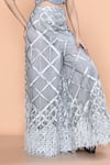 Shop_Sayisha_Gray Net Embroidery, Sequins, Feathers Square Geometric Embellished Palazzo Set _Online_at_Aza_Fashions