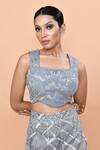 Sayisha_Gray Net Embroidery, Sequins, Feathers Square Geometric Embellished Palazzo Set _at_Aza_Fashions