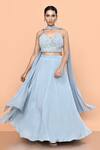 Buy_Sayisha_Sky Blue Chinon, Lace, Chiffon Lace, Sequins Solid Lehenga And V Blouse Set _at_Aza_Fashions